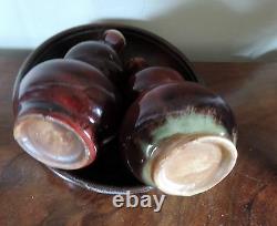 Vintage Pair Chinese Porcelain Vases Sang de Boeuf Oxblood Gourd Shape Flambe