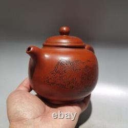 Vintage chinese yixing purple clay teapot zisha ceremony carving tiger tea set
