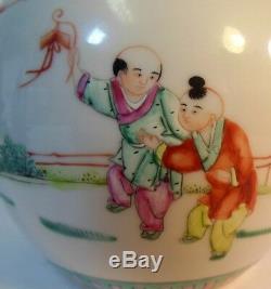Vtg Antique CHINESE Asian Porcelain Vase Ginger Jar FAMILLE VERTE Children QING