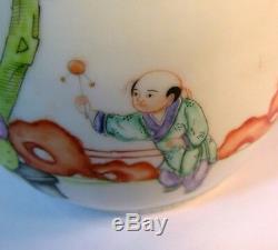 Vtg Antique CHINESE Asian Porcelain Vase Ginger Jar FAMILLE VERTE Children QING