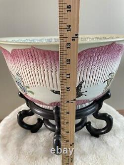 Vtg Chinese Porcelain Jardiniere? Bowl w Stand Handpainted Butterflies? Large