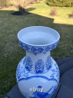 White and Blue floral vase chinese vintage Antique porcelain 19 tall