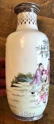 Wonderful Chinese Republic Period Famille Rose Eggshell Vase 9 Tall Porcelain