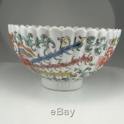Xianfeng Phoenix Peony Bowl Antique Chinese Porcelain Fluted Six Character Mark